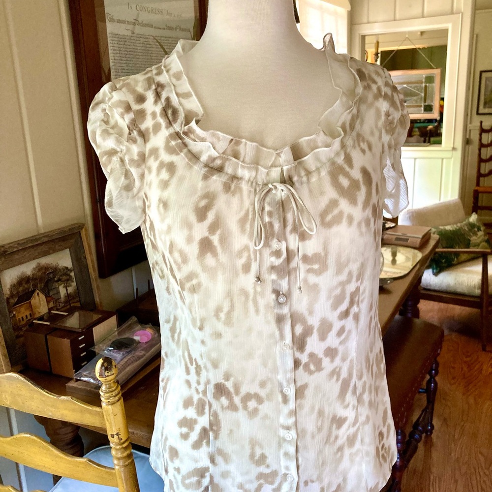 Tahari Sheer Animal Print  Blouse SM